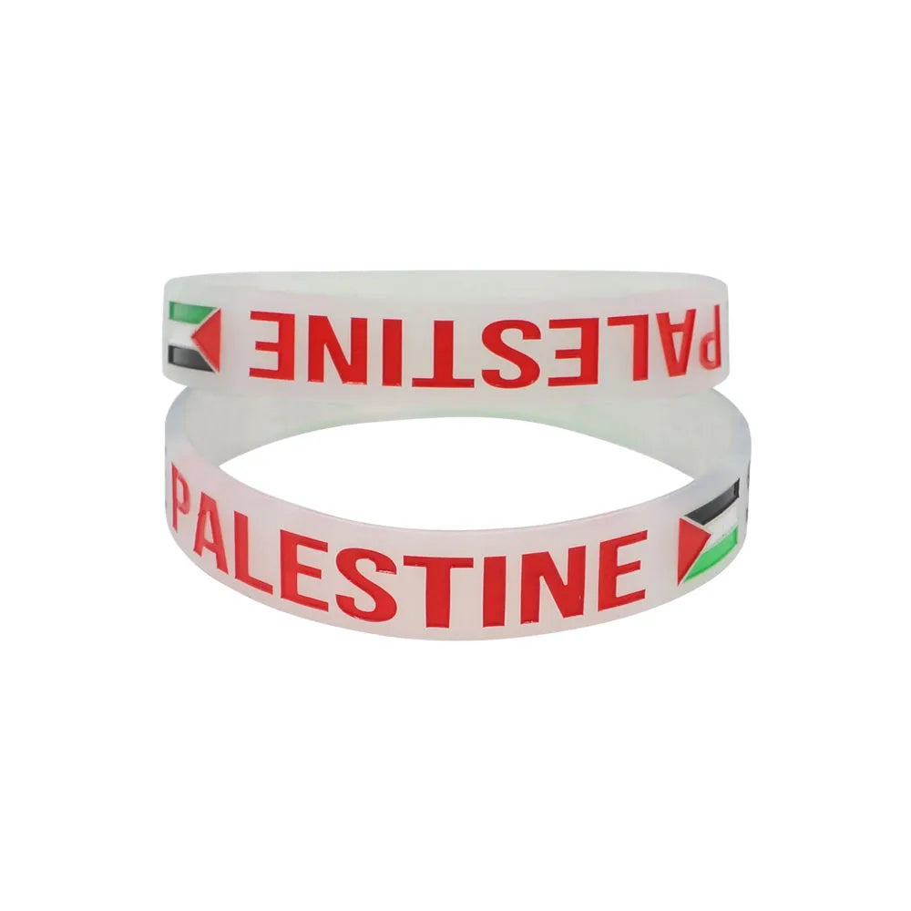 Elastic Silicone Wristband Black White Color National Flag Printed Palestine Men Women Hand Accessory Sport Bangle Bracelets