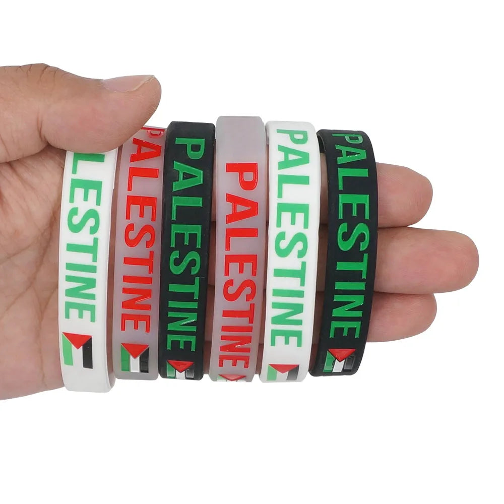 Elastic Silicone Wristband Black White Color National Flag Printed Palestine Men Women Hand Accessory Sport Bangle Bracelets