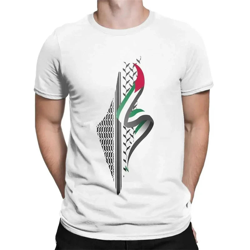 Simple Palestine Flag Graphic T Shirts For Men Fashion Summer Short Sleeve 3D National Emblem Printed Tees Casual Street Tops