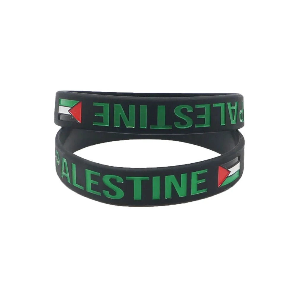 Elastic Silicone Wristband Black White Color National Flag Printed Palestine Men Women Hand Accessory Sport Bangle Bracelets