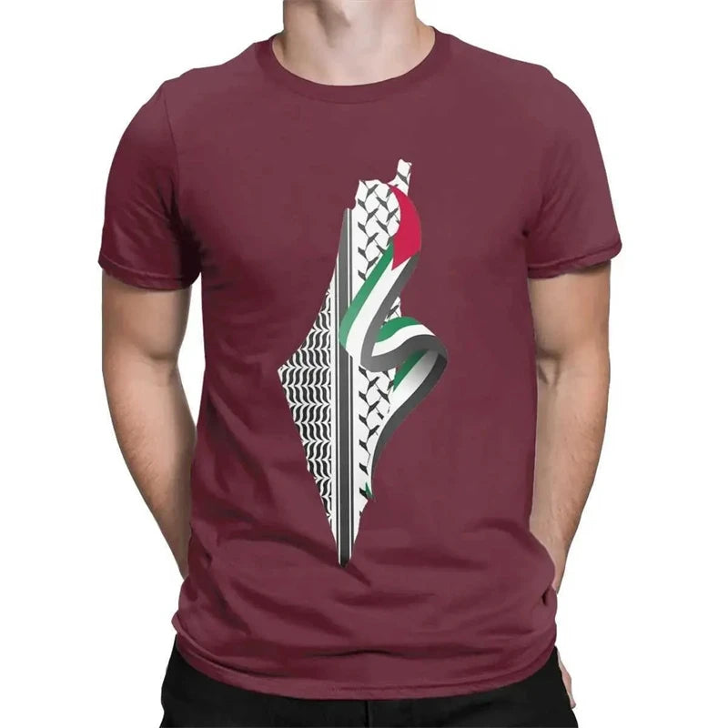Simple Palestine Flag Graphic T Shirts For Men Fashion Summer Short Sleeve 3D National Emblem Printed Tees Casual Street Tops