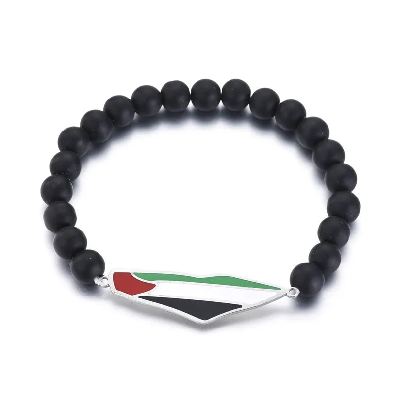 HNSP Palestine Beaded Bracelet For Men Hand Chain Stainless Steel Palestine Map Flag Pendant Jewelry Accessories Series