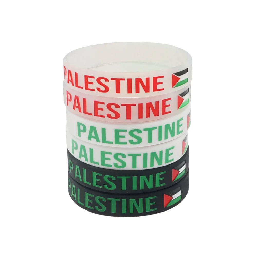 Elastic Silicone Wristband Black White Color National Flag Printed Palestine Men Women Hand Accessory Sport Bangle Bracelets