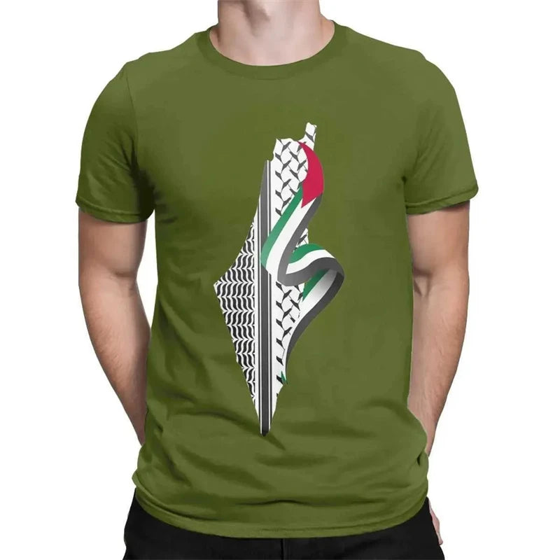 Simple Palestine Flag Graphic T Shirts For Men Fashion Summer Short Sleeve 3D National Emblem Printed Tees Casual Street Tops